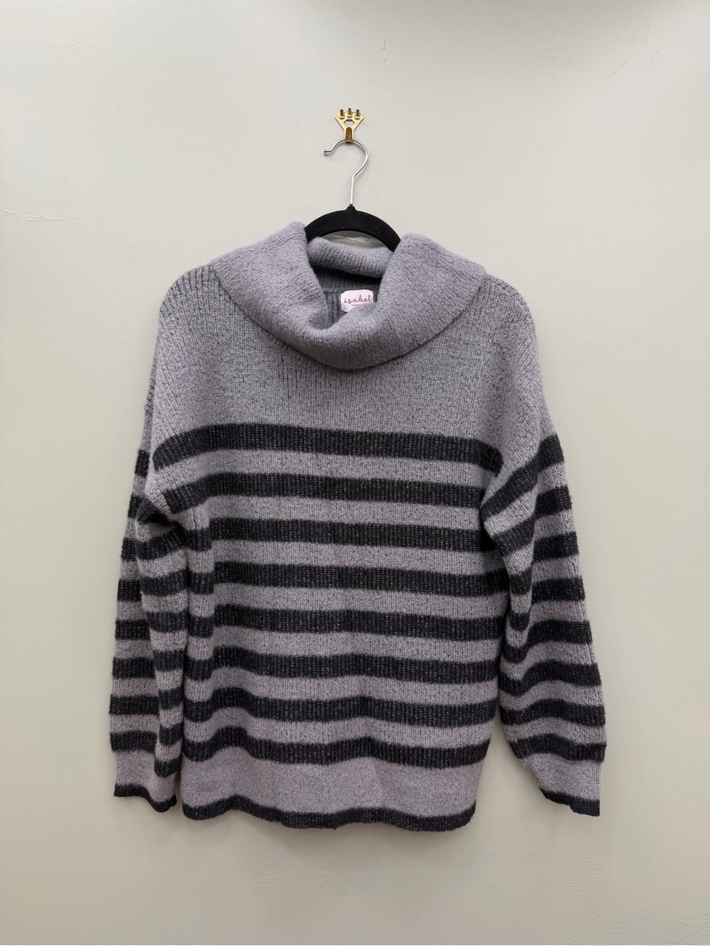 Isabel Maternity Gray Striped Cowl Neck Sweater Cozy Soft Knit Size M